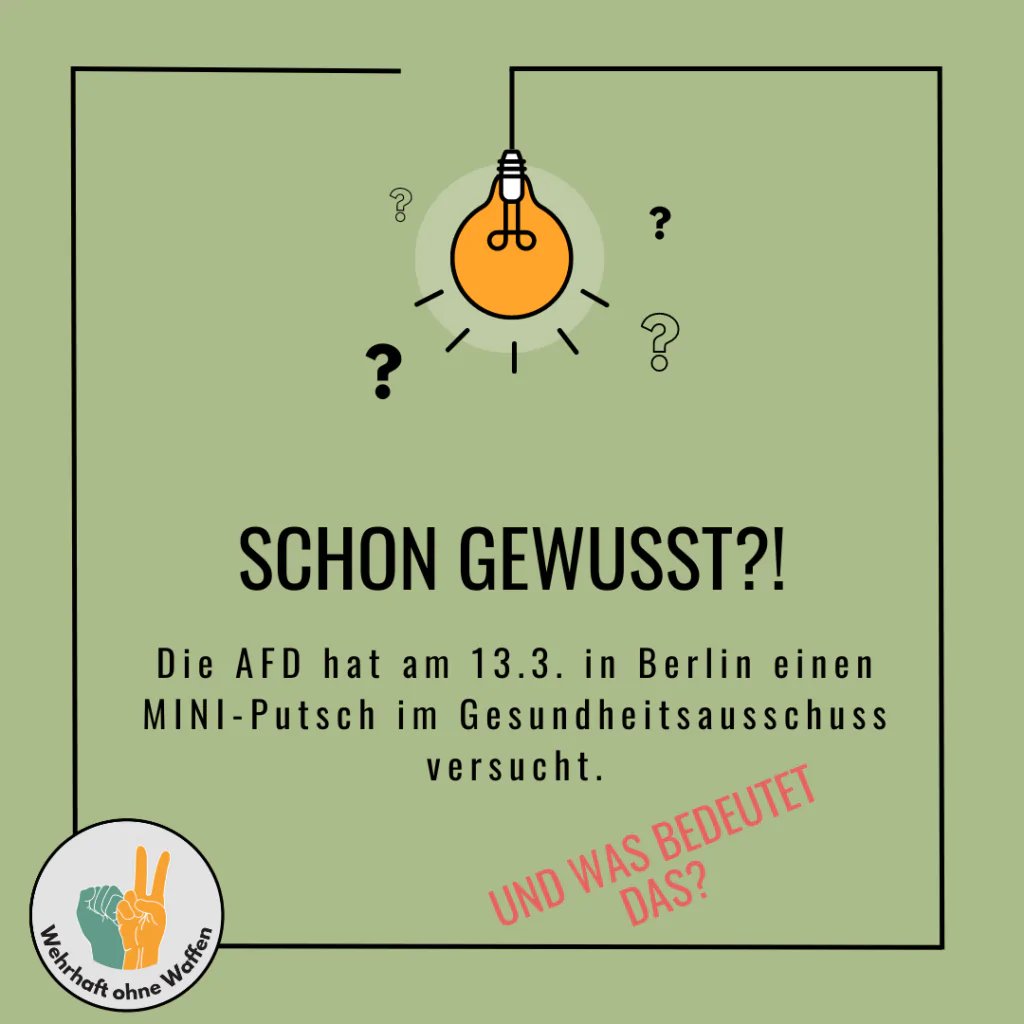 Schon Gewusst?!Die AFH hat am 13.03 in Berline einen Mini-Putsch im Gesundheitsauschuss versucht. Was bedeutet das?